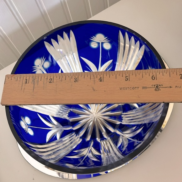 Vintage Bohemian Cobalt Blue Crystal Cut To Clear Bowl. Collectible - Picture 8 of 10